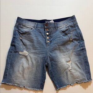 Terra & Sky Distressed Button-Front Denim Shorts - Blue